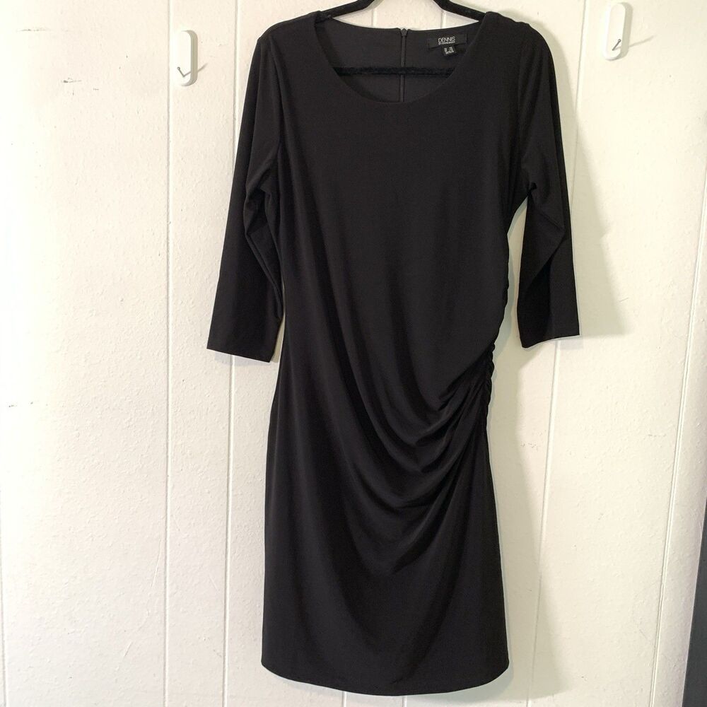 Dennis Basso Womens Medium P Dress Black Stretch Knit Rouching Flattering